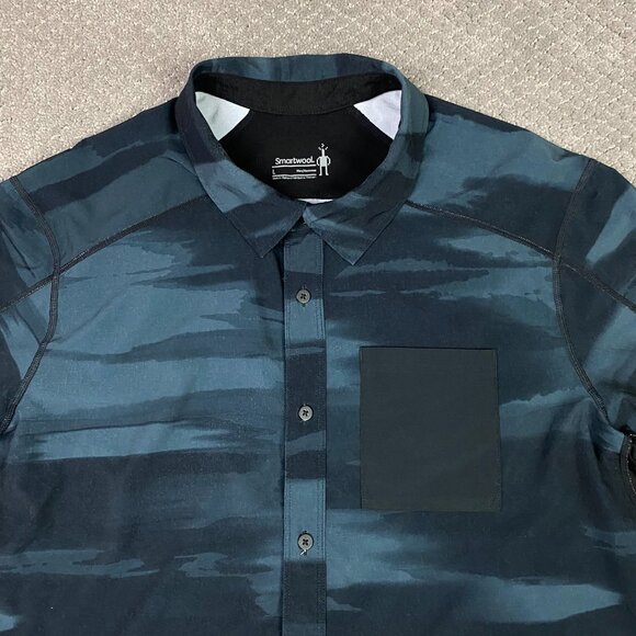 Smartwool Everyday Button Down Shirt Men's Large Black Horizon Print Merino Wool - Picture 2 of 10
